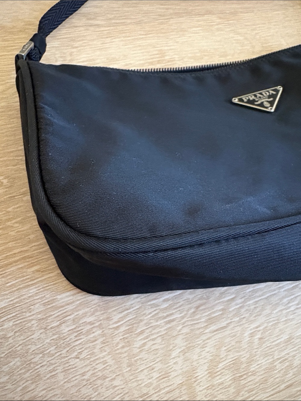Prada Small Black Nylon Shoulder Bag with Silver Triangle Logo - Picture 8 of 10